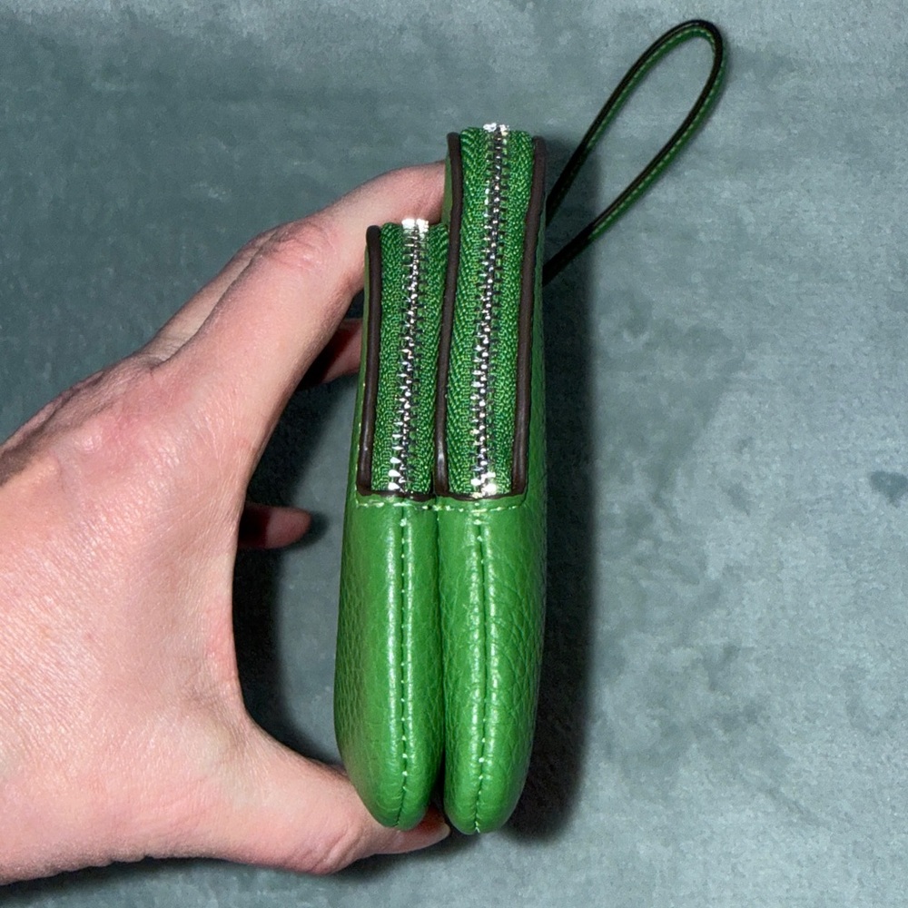 Coach Vibrant Green Double-Zip Wristlet - Picture 7 of 14